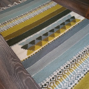 Hand woven wool kilim rug in grey and green tabac colors for your home decor, unique handmade area rug, striped grey and green rug image 5