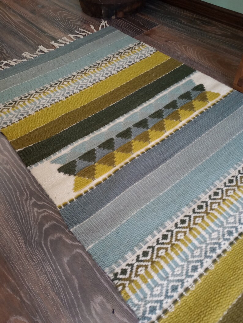 Hand woven wool kilim rug in grey and green tabac colors for your home decor, unique handmade area rug, striped grey and green rug image 5