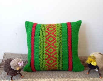 Green striped  handwoven kilim throw pillow cover ~ green striped boho cushion ~ green decorative boho cushion