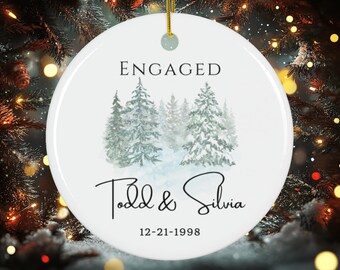 Engaged Ceramic Ornament  Christmas Tree Ornament Personalized Engagement Gift Holiday Decor Wedding Keepsake Custom Ornament