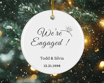 Engaged Christmas Ornament White Ceramic Custom We're Engaged Couple Names Date First Christmas Engagement Ornament Decor