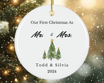 Christmas Ornament First Christmas as Mr and Mrs Personalized Christmas Tree Decor Holiday Gift Newlywed Ornament Custom Ornament