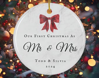 Christmas Ornament First Christmas Mr and Mrs Personalized Gift  Holiday Tree Decoration Newlywed Ornament Custom