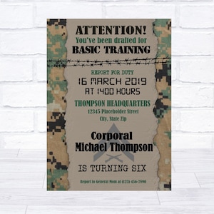 Marine invite, Marines Birthday invitation, soldier invite, Camo invite, Marine party, boot camp birthday, military invite, military