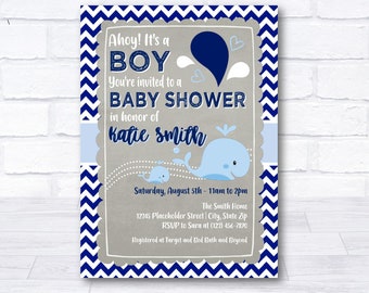 Whale Baby Shower Invite, Ahoy It's a Boy, Whale invite, baby shower, baby shower invite, baby shower invitation, nautical baby shower