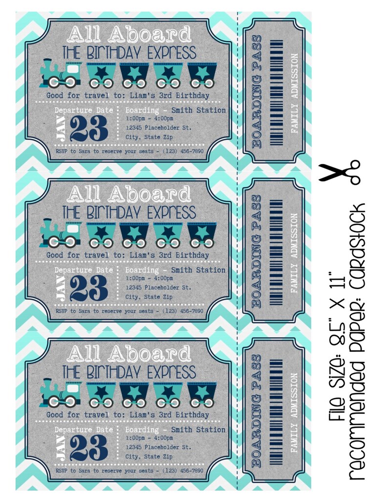train ticket invitation train ticket invite diy printable etsy