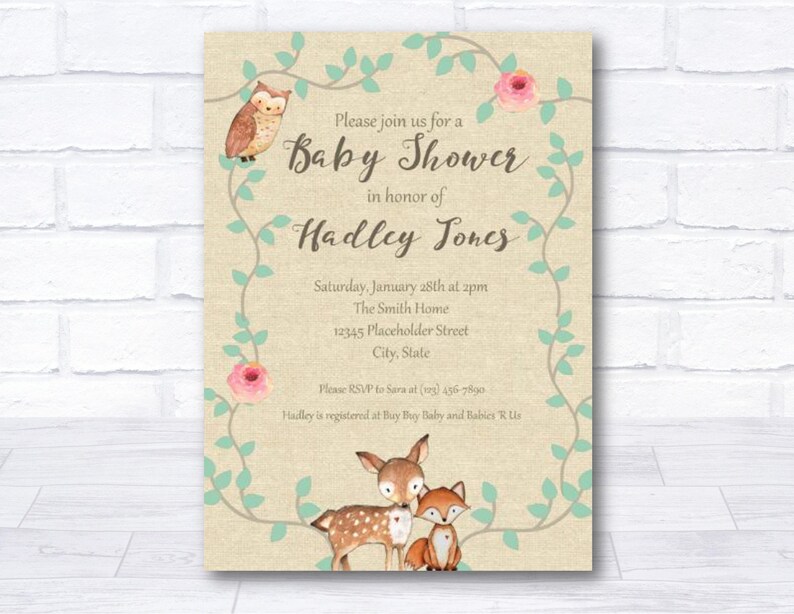 etsy woodland baby shower invitations