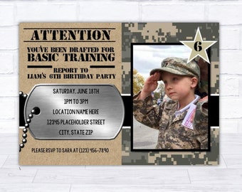 Army invite, Army Birthday invitation, basic training invite, soldier invite, boot camp invite, army party, army birthday, printable
