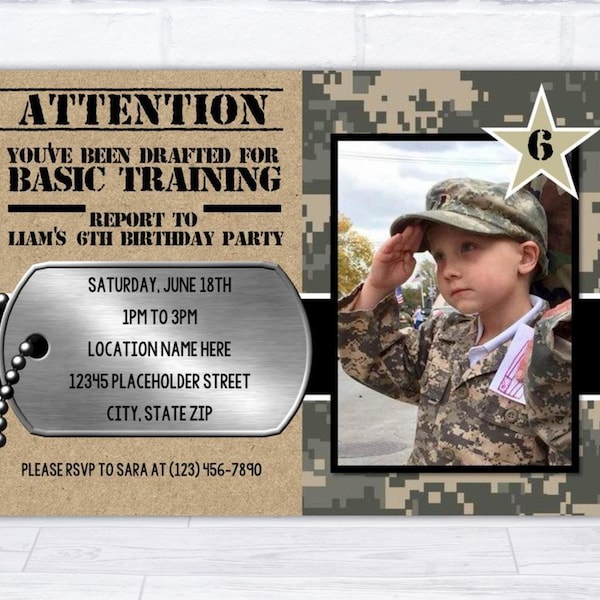 Army invite, Army Birthday invitation, basic training invite, soldier invite, boot camp invite, army party, army birthday, printable