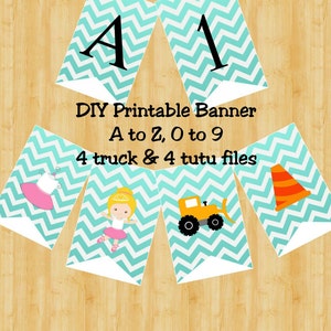 Trucks and Tutus Banner - Sibling Party Banner - DIY Printable Files - Instant Download
