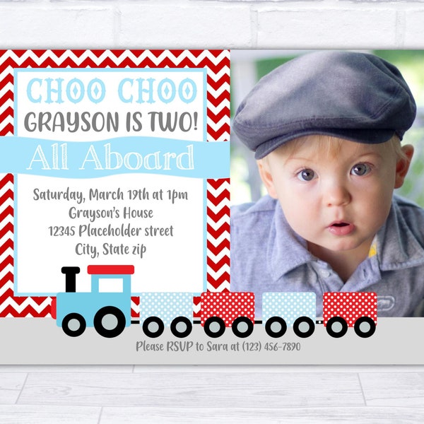 Train Invite, train invitation, choo choo, all aboard, train birthday, train party, 2nd birthday, choo choos, choo choo invite, two