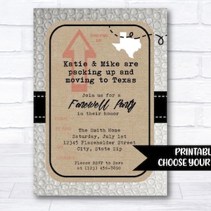 Going Away Invite, Going away party, packing up, moving party, farewell party, farewell invite, goodbye party, going away invite, printable