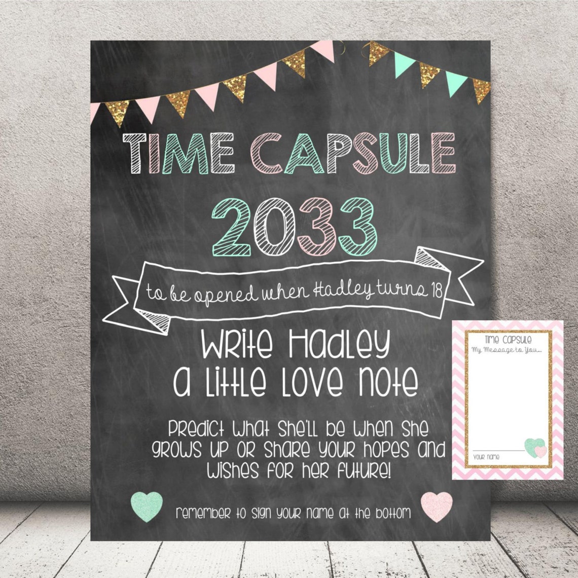 Time Capsule Sign and Note Cards Mint and Gold 1st Etsy