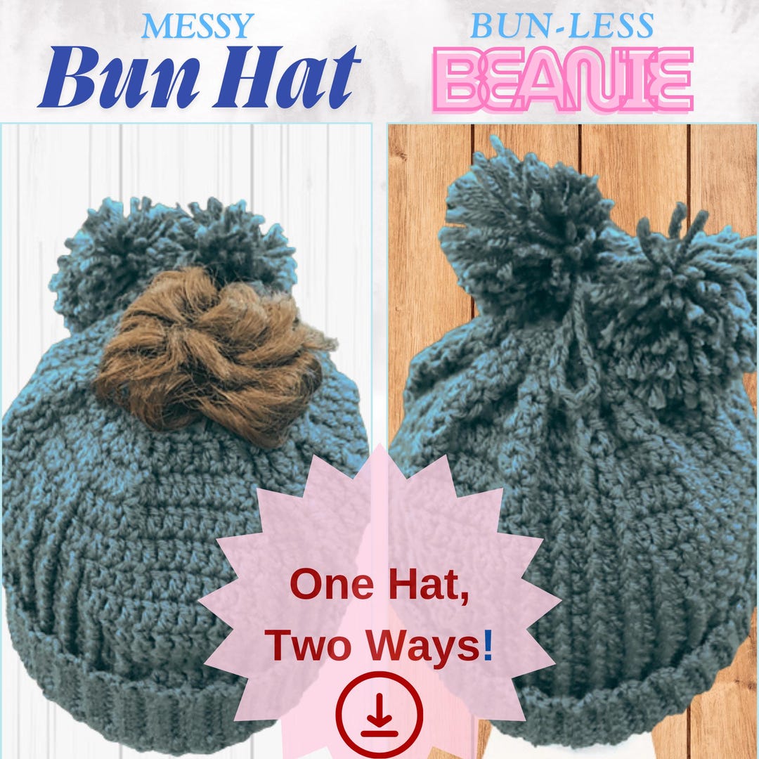 Messy Bun Beanie Crochet Pattern PDF | Convertible Ponytail Hat | Easy ...