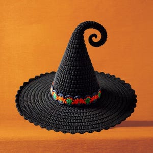 Witch Hat Crochet Pattern For Halloween | Spooky Black Handmade Witch Hat Pattern with Wide Brim, Perfect for Halloween Costumes & Decor