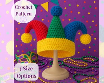Jester Hat Crochet Pattern | Customizable Mardi Gras Crochet Hat | Cosplay Hat Pattern | Halloween Costume Idea | DIY Crochet Jester Hat