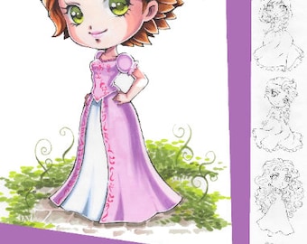 Coloring-Page-Bundle: Kawaii Princesses 2