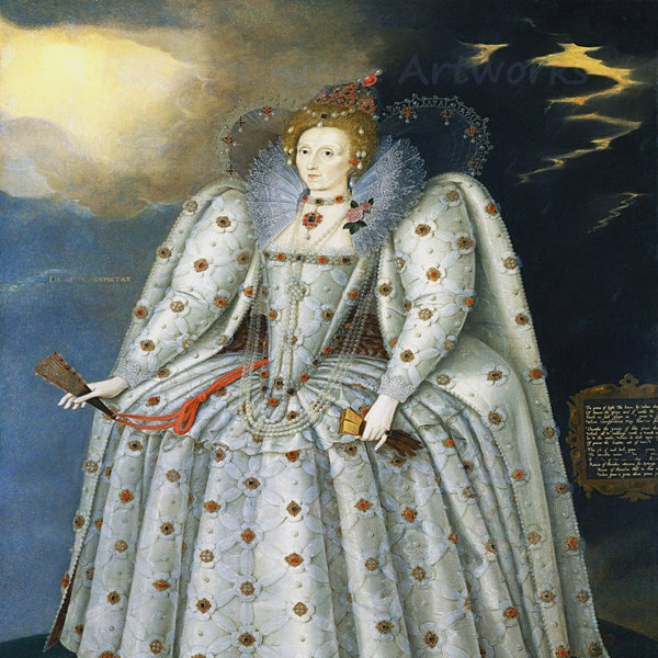 Marcus Gheeraerts "Queen Elizabeth I" 1592  Reproduction Digital Print Matriarch Ruler Queen of England and Ireland The Ditchley Portrait