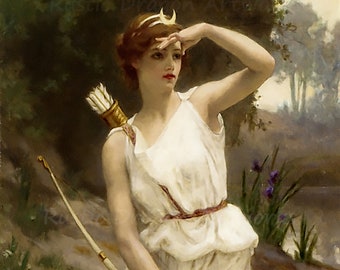 Guillaume Seignac "Diana the Huntress" 1870 Reproduction Digital Print Roman Mythology Goddess of the Hunt Moon and Nature Looking