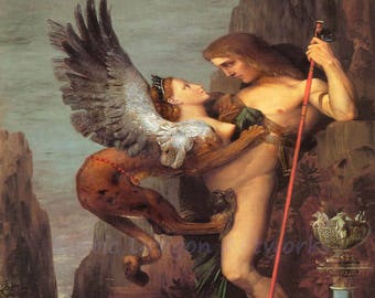 Gustave Moreau "Oedipus and the Sphinx" 1864 Reproduction Digital Print Greek King Greek Mythology