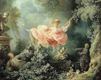 Jean-Honore Fragonard "The Happy Accidents Of The Swing" 1767 Reproduction Digital Print Woman On A Tree Swing Flipping Off Her One Shoe Men