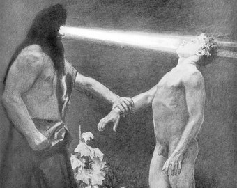 Sascha Schneider "Hypnosis" 1904 Reproduction Digital Print Man Hypnotizing a Man with His Eyes