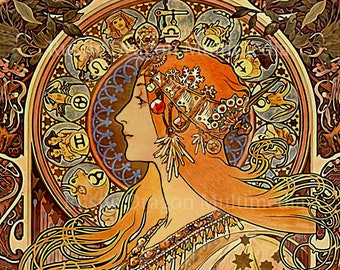 Alphonse Mucha "Zodiac"  Reproduction Digital Print  Art Nouveau Zodiac Signs