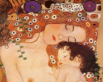 Gustav Klimt "Mother and Child" 1905 Reproduction Digital Print Art Nouveau Birth Life Familty Wall Hanging