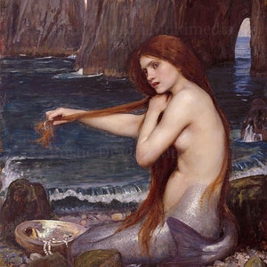 John William Waterhouse "Mermaid" Fantasy Sea Seashell 1901 Reproduction Digital Print