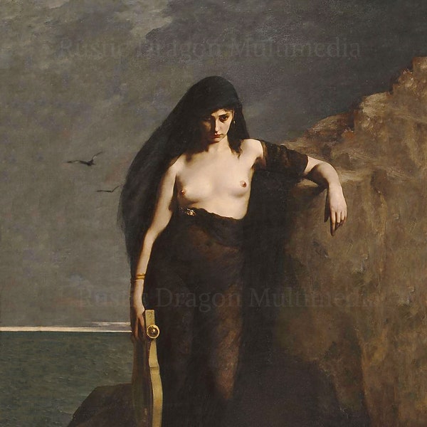 Charles Mengin "Sappho" 1877  Reproduction Digital Print Archaic Greek Poet Lyric Poetry Lyre Acient Times Tenth Muse The Poetess