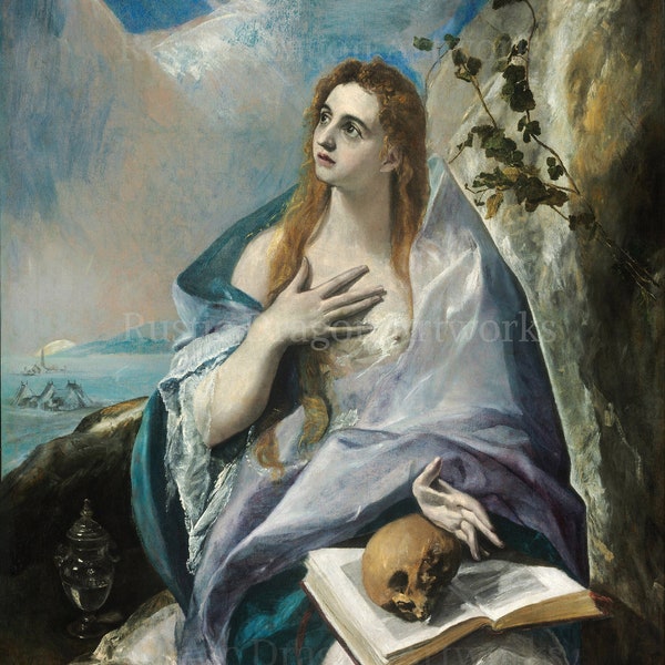 El Greco "The Pentitent Mary Magdalene" 1578 Reproduction Digital Print Post-Biblical Medieval Christianity Religious