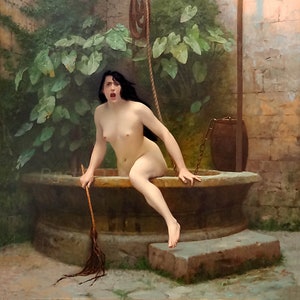 Jean Leon Gerome "Truth Coming Out of Her Well to Shame Mankind" 1896 Reproduction Digital Print Woman Climbing Up Out of the Well