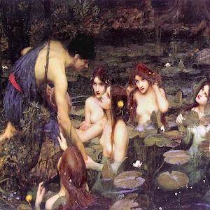 John Waterhouse "Hylas and the Nymphs" 1896 Reproduction Digital Print Greek Mythology Water Nymphs Servant Companion to Heracles'