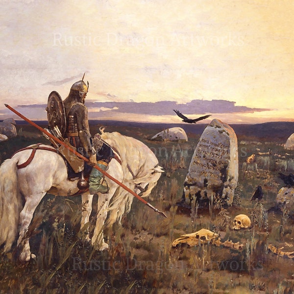 Viktor Vasnetsov "Vityaz at the Crossroads" 1882 Reproduction Digital Print Illustration Russian Folk Tale Hero Choice Right or Left