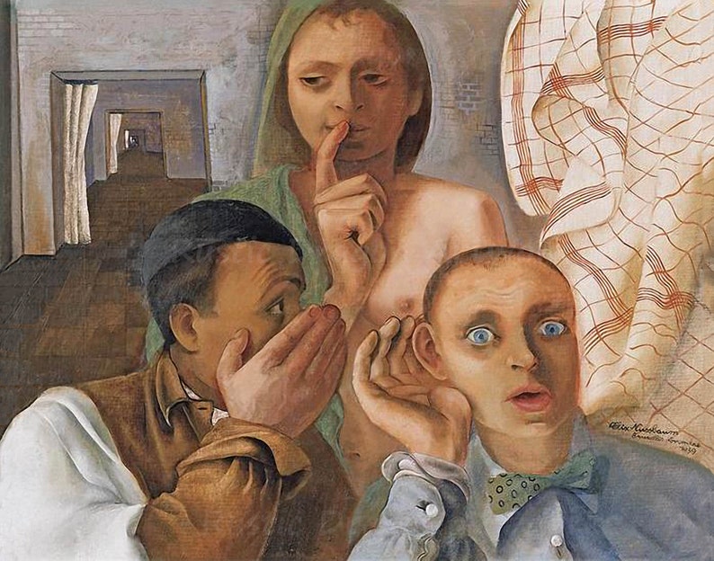 Felix Nussbaum The Secret 1939 Reproduction Digital Print Man Whispering a Secret to Another Man Woman Showing to Not Tell image 1