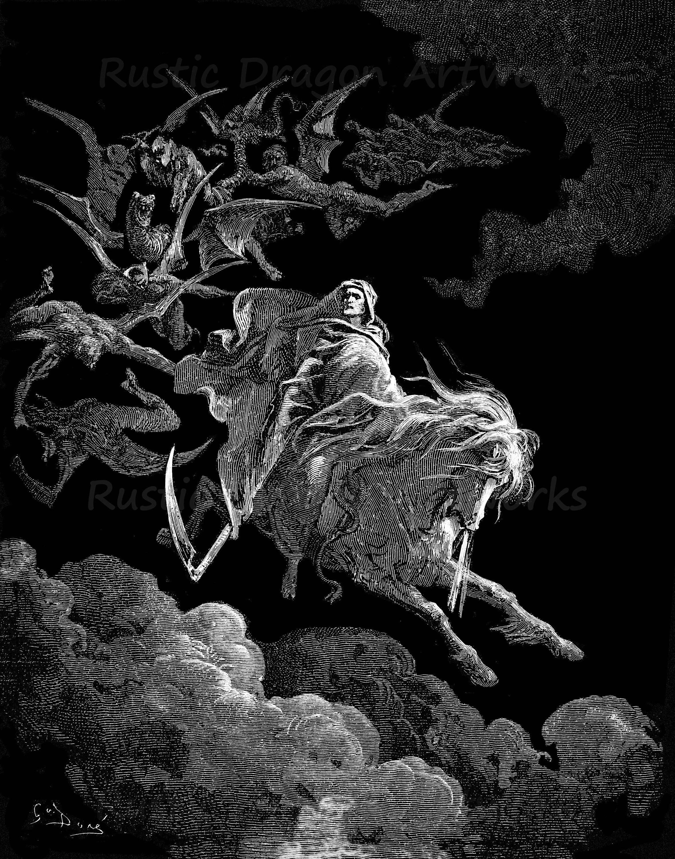 Red Death on a Pale Horse from 30 x 24 Poster Print Gustave Dore Evil Death Grim Reaper