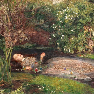 John Everett Millais "Ophelia" 1851 Reproduction Digital Print William Shakespeare Hamlet Noblewoman Denmark Daughter of Polonius Drowning