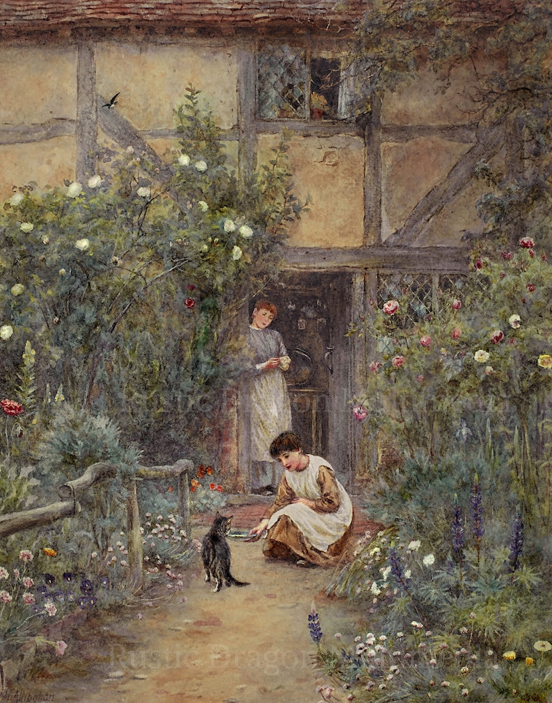 Helen Allingham the Saucer of Milk 1926 Etsy
