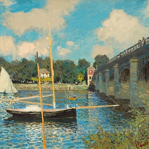 Claude Monet The Bridge at Argenteuil 1874 Reproduction Digital Print Paris Sailboats Landscape