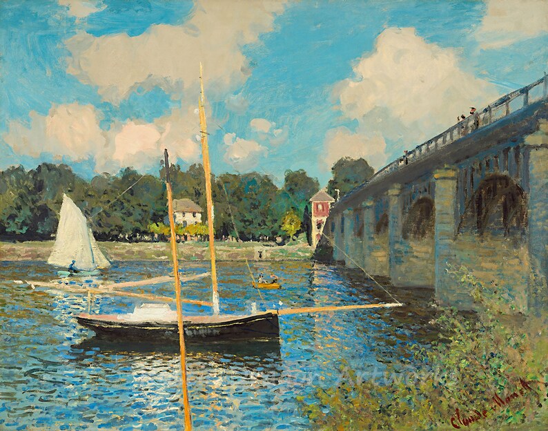 Claude Monet The Bridge at Argenteuil 1874 Reproduction Digital Print Paris Sailboats Landscape