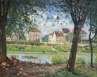 Alfred Sisley "Village on the Banks of the Seine" 1872 Reproduction Digital Print Landscape River Paris Countryside