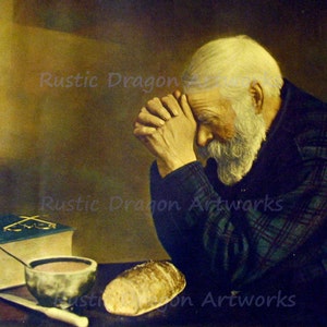 Eric Enstrom "Grace" 1918 Reproduction Digital Print  Man Praying Over Bread  Wall Hanging