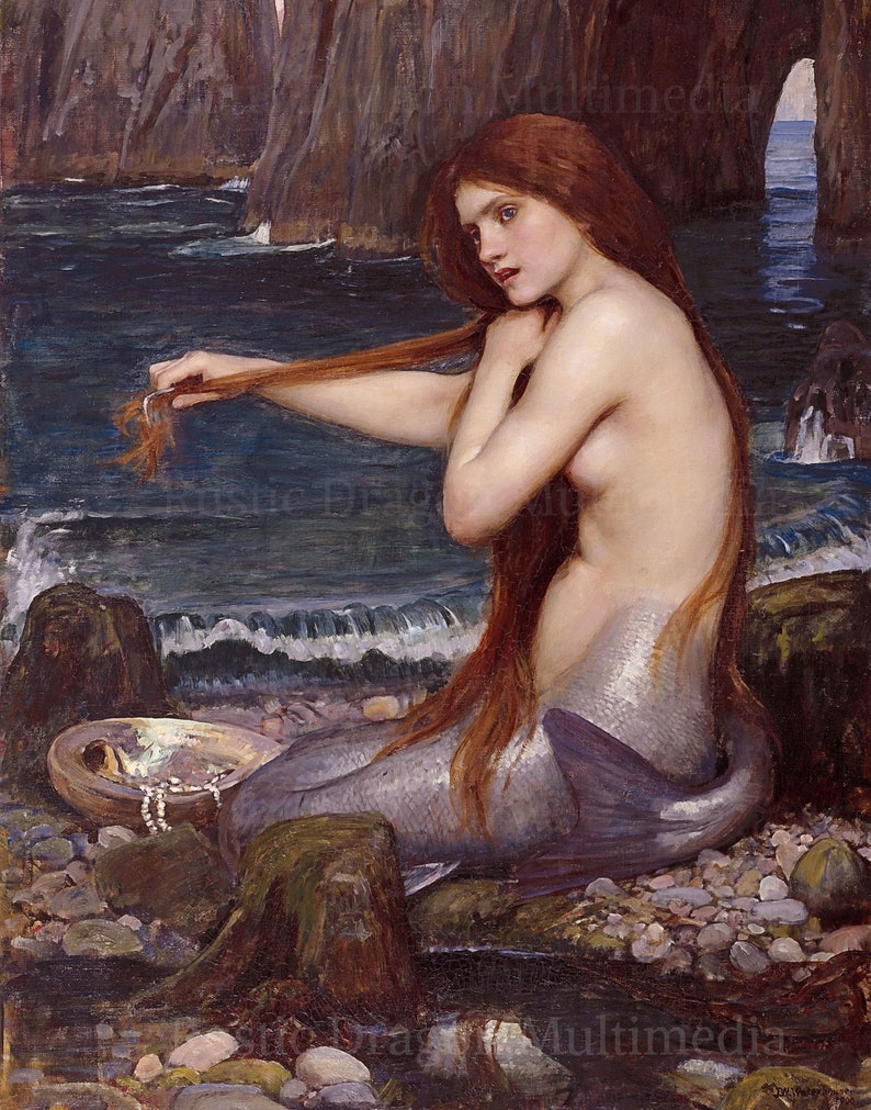 John William Waterhouse Mermaid Fantasy Sea Seashell 1901 Reproduction Digital Print image 1