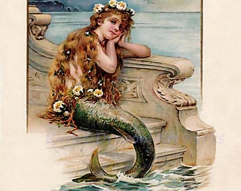 The Little Mermaid Vintage 1894 Reproduction Digital Print Vintage Print Wall Hanging