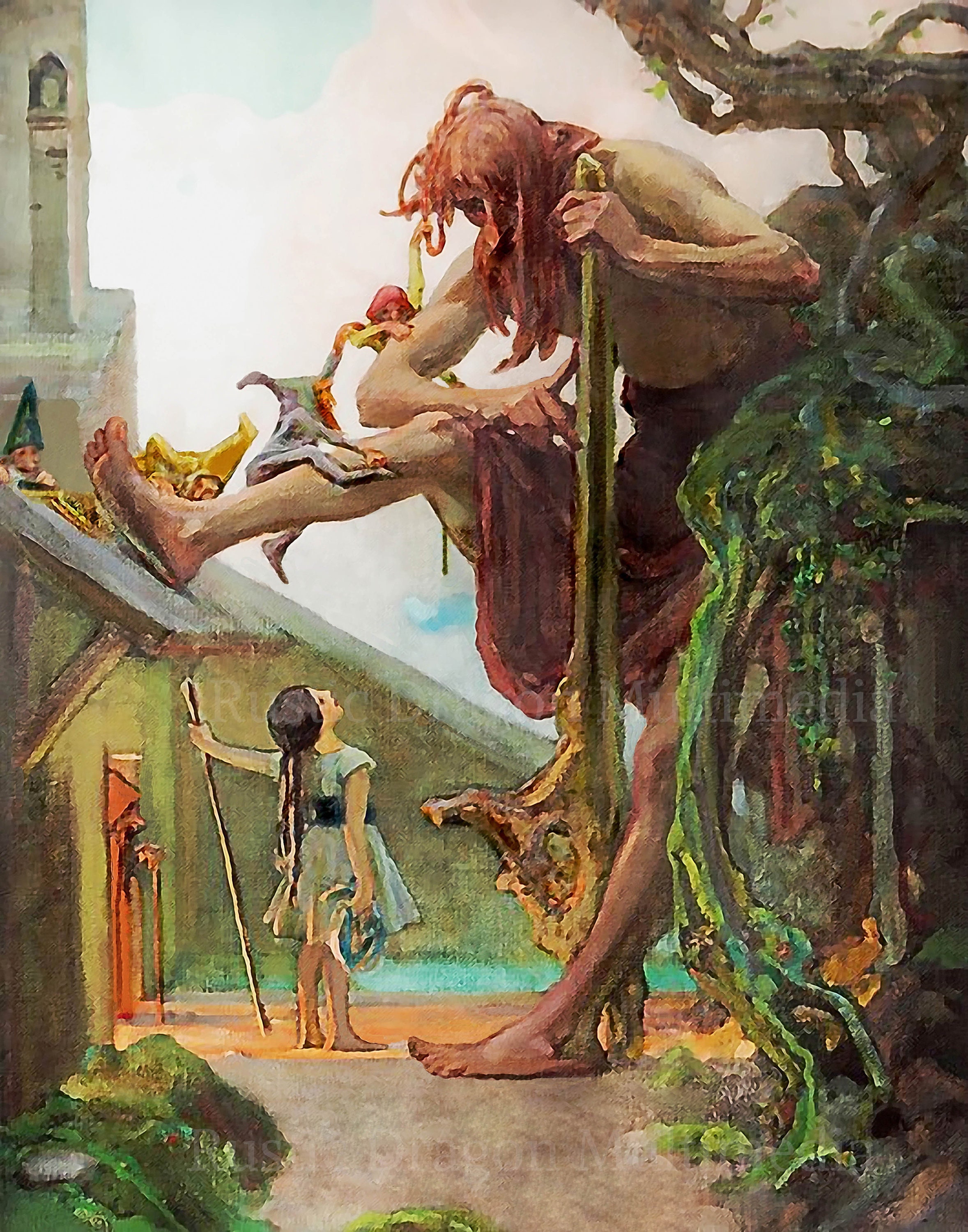 Maximilian Pirner Gulliver Between Gnomes Gnomes Giant Print Fantasy Land Digital Storybook Giants 1910 Travel Reproduction Girl of