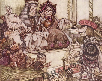 Arthur Rackham "Who Stole the Tarts?"" 1907 Reproduction Digital Print Alice In Wonderland Queen King Hare Cards