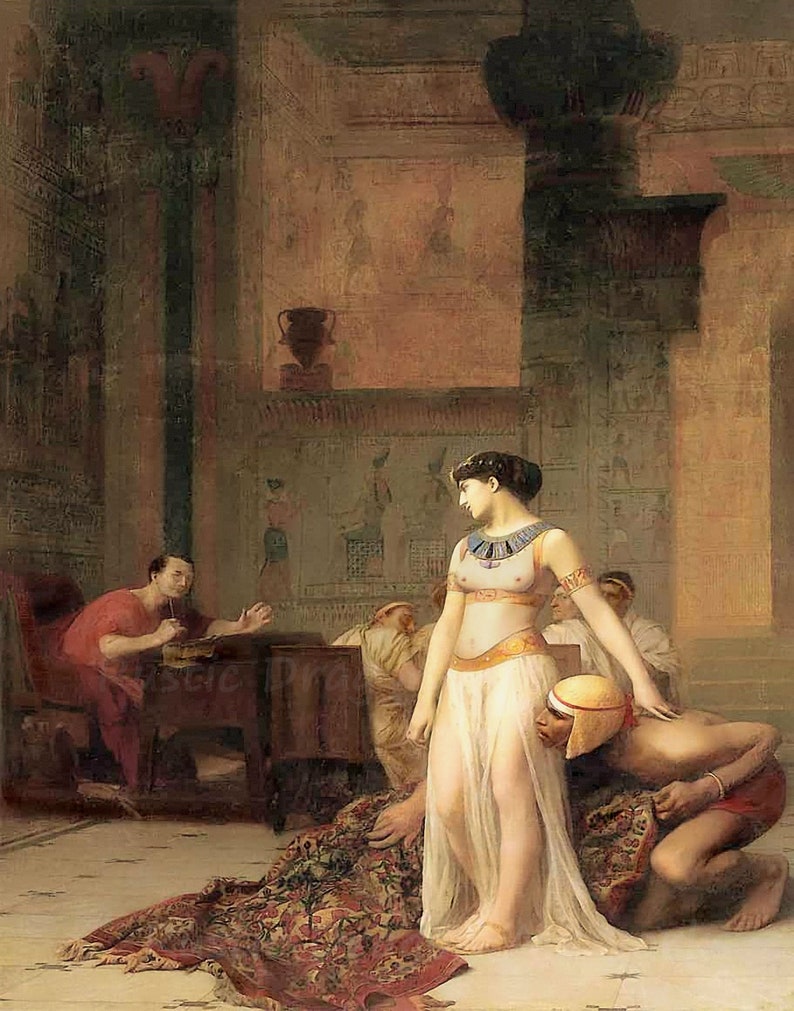 Jean-Leon Gerome Cleopatra and Caesar 1886 Reproduction Digital Print Lovers Rome Forced to Flee Rome After Caesar Stabbed image 1