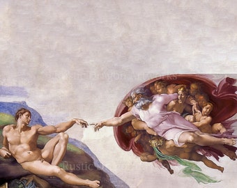 Michelangelo "The Creation of Adam" 1511 Reproduction Digital Print Christianity Creator God Religious Biblical Genesis Adam First Man