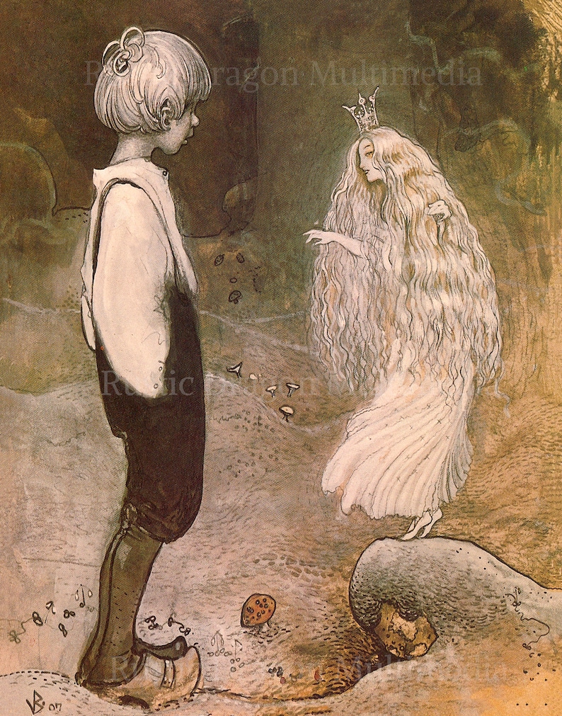 John Bauer A Moment Changed By A Little Fairy 1920s Reproduction Digital Print Child Fairy Tale Folklore Boy Fairy image 1