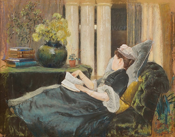 Louis Comfort Tiffany reading 1888 Reproduction 